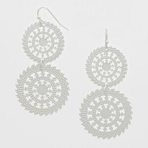 Filigree Earrings Wheel Circle Double Disc Cutout 2.5" Lightweight MATTE SILVER